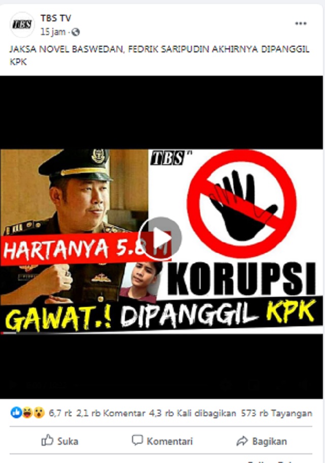 [Cek Fakta] Jaksa Kasus Novel Baswedan Fedrik Adhar Akhirnya Dipanggil KPK? Ini Faktanya