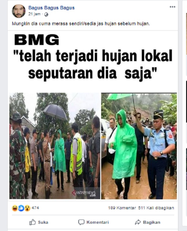 Kunjungi Lokasi Banjir Bogor, Hujan Lokal Hanya Mengguyur Tubuh Jokowi? Ini Faktanya