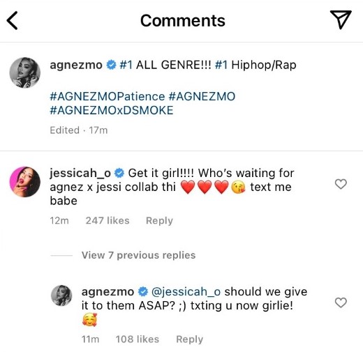Agnez Mo dan Jessi saling berbalas pesan. Instagram agnezmo