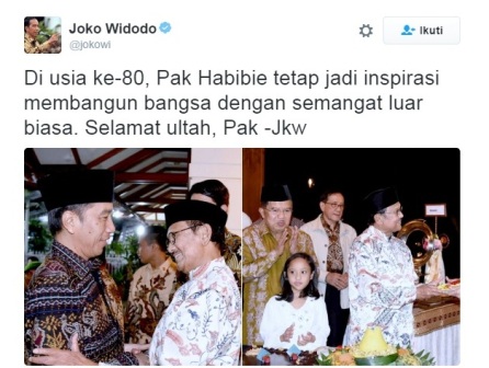 Presiden Jokowi: Selamat Ultah Pak Habibie, Tetap Jadi Inspirasi