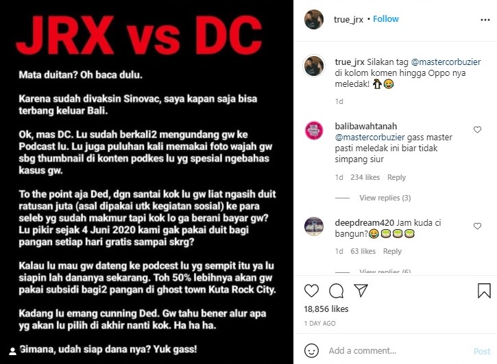 Jerinx SID Minta Bayaran untuk Tampil di Podcast Deddy Corbuzier, Ini Alasannya