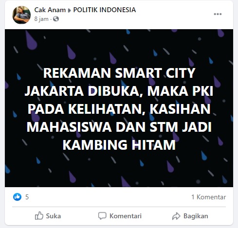 [Cek Fakta] Rekaman CCTV Jakarta <i>Smartcity</i> Deteksi Keberadaan Simpatisan PKI Saat Demo? Ini Faktanya