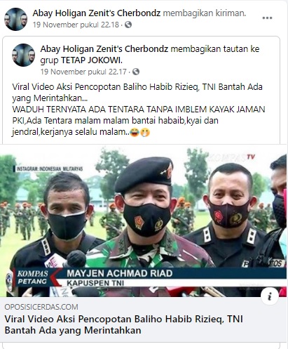 [Cek Fakta] Mabes TNI Bantah Perintahkan Pangdam Jaya Turunkan Baliho Pimpinan Ormas? Ini Faktanya