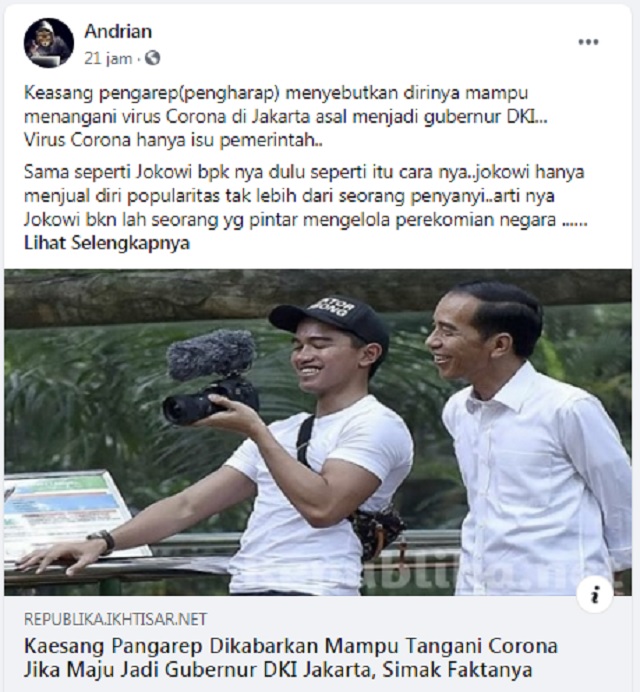 [Cek Fakta] Kaesang Mampu Tangani Virus Korona jika Menjadi Gubernur DKI Jakarta? Ini Faktanya