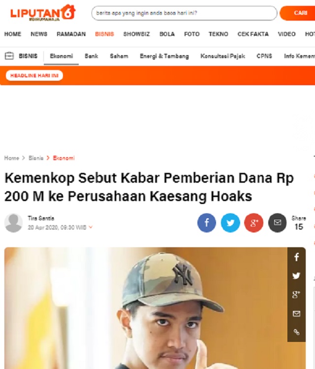 [Cek Fakta] Perusahaan Milik Kaesang Dapat Rp200 Miliar dari Kementerian Koperasi? Ini Faktanya