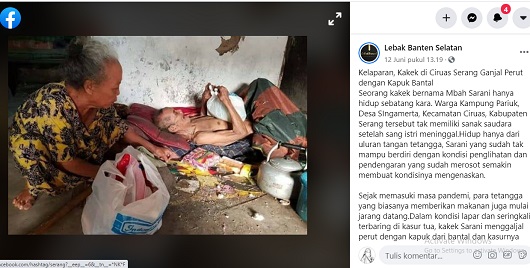 [Cek Fakta] Kakek di Serang Makan Kapuk Bantal karena Kelaparan di Tengah Pandemi? Cek Faktanya