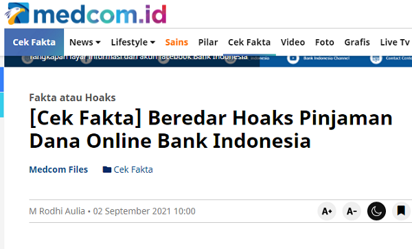 [Cek Fakta] AOJOL Pinjaman Online Dikelola Bank Indonesia? Ini Faktanya