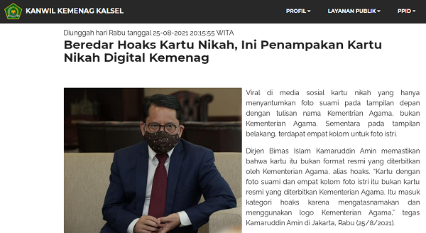 [Cek Fakta] Beredar Kartu Nikah dengan Kolom 1 Suami 4 Istri? Ini Faktanya