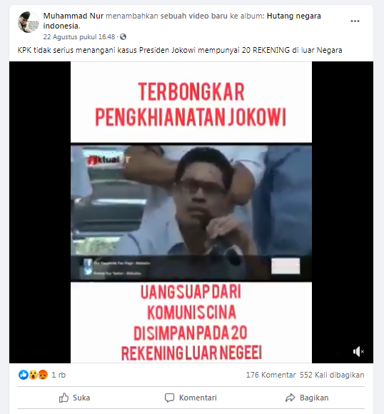 [Cek Fakta] KPK Tidak Serius Tangani 20 Rekening Jokowi di Luar Negeri? Ini Faktanya