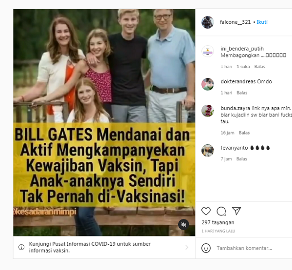 [Cek Fakta] Anak-Anak Bill Gates tidak Pernah Divaksinasi? Ini Faktanya
