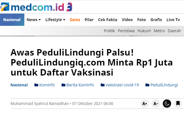 [Cek Fakta] Muncul Situs Pedulilindungiq.com, Itu Hoaks