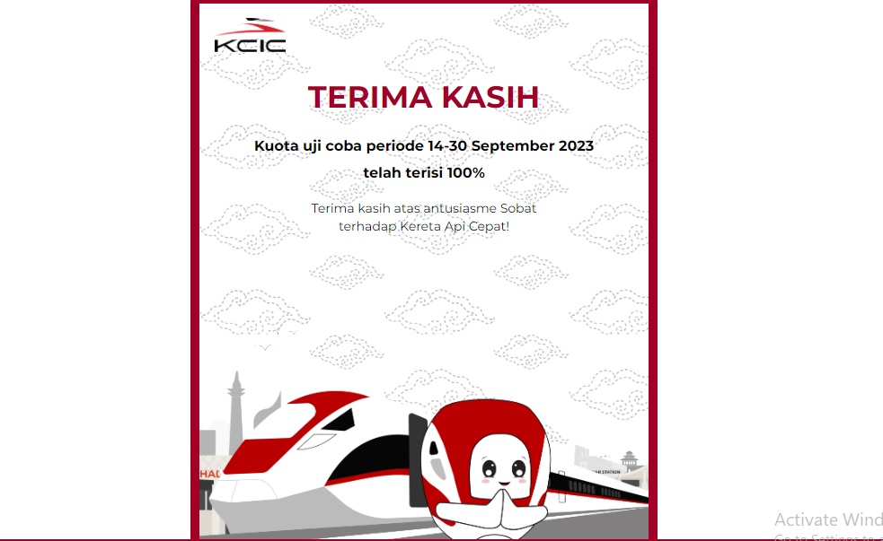 Kuota Uji Coba Kereta Cepat Tahap 2 Ludes, Pendaftaran Ditutup!