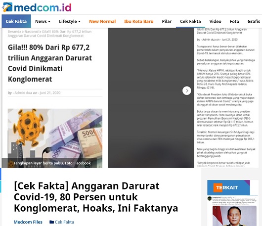 [Cek Fakta] 80 Persen Dana Covid-19 untuk Menyelamatkan Kredit Macet Korporasi Besar? Ini Faktanya