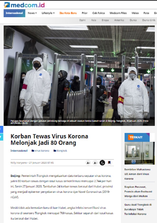 [Cek Fakta] Virus Korona Sengaja Disebarkan Rezim Tiongkok untuk Membasmi Umat Islam di Wuhan? Ini Faktanya