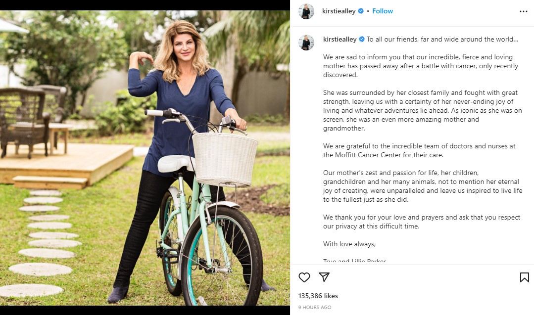 Bintang Serial <i>Cheers</i> Kirstie Alley Meninggal Dunia karena Kanker