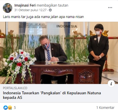[Cek Fakta] Indonesia Tawarkan Amerika Serikat Bangun Pangkalan di Natuna? Ini Faktanya