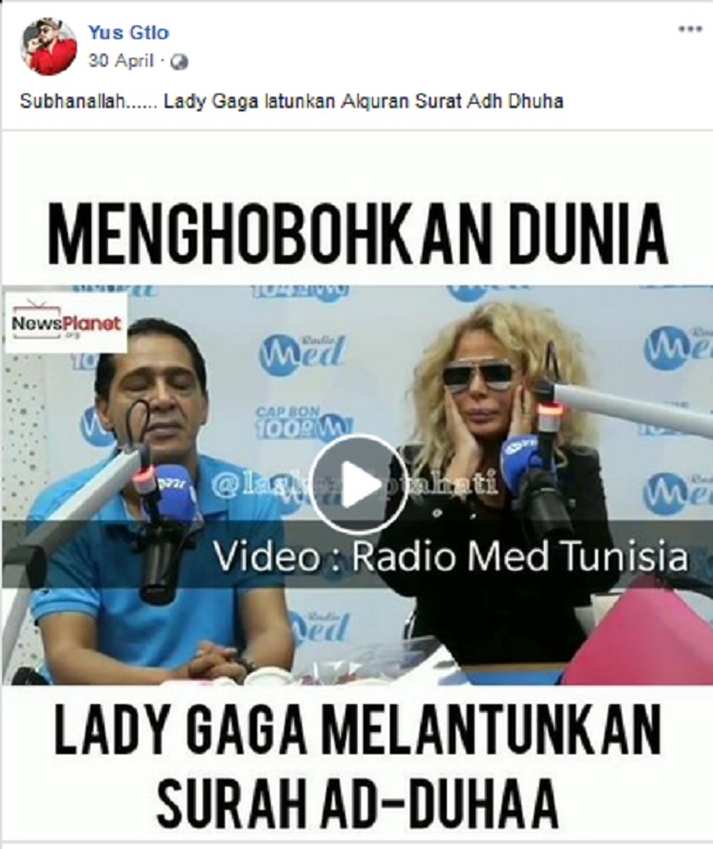 [Cek Fakta] Lady Gaga Melantunkan Ayat Alquran? Ini Faktanya