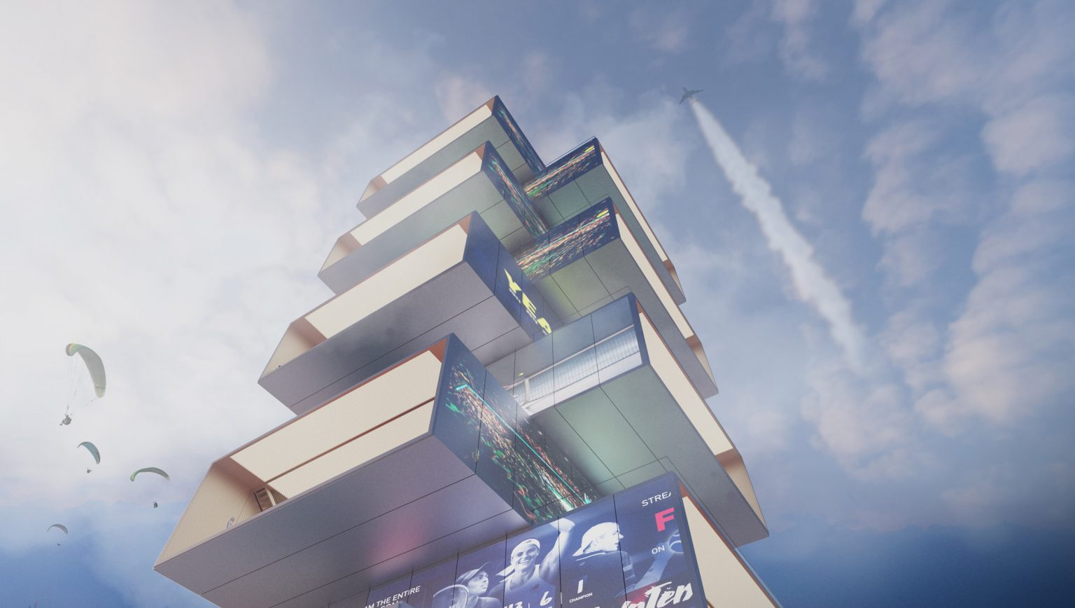 Unik, Menara Ini Dibuat dari 8 Lapangan Tenis yang Ditumpuk