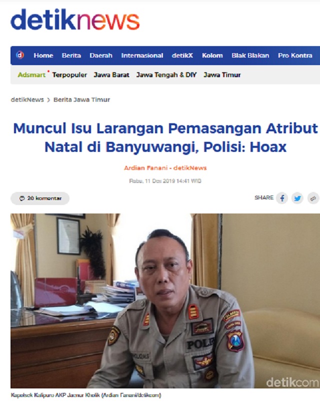[Cek Fakta] Larangan Pemasangan Atribut Natal di Seluruh Hotel di Banyuwangi?