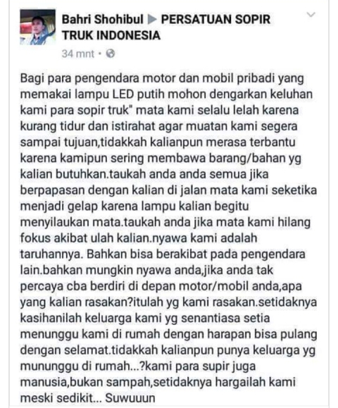 Keluhan Sopir Truk di <i>Facebook</i> Soal LED Buat Gaduh Media Sosial