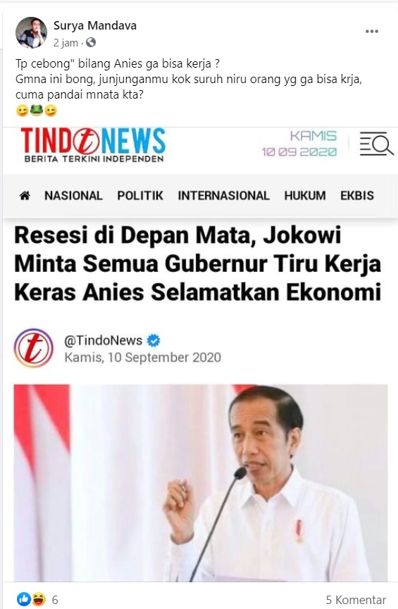 [Cek Fakta] Jokowi Minta Semua Gubernur Tiru Kerja Keras Anies Baswedan? Ini Faktanya