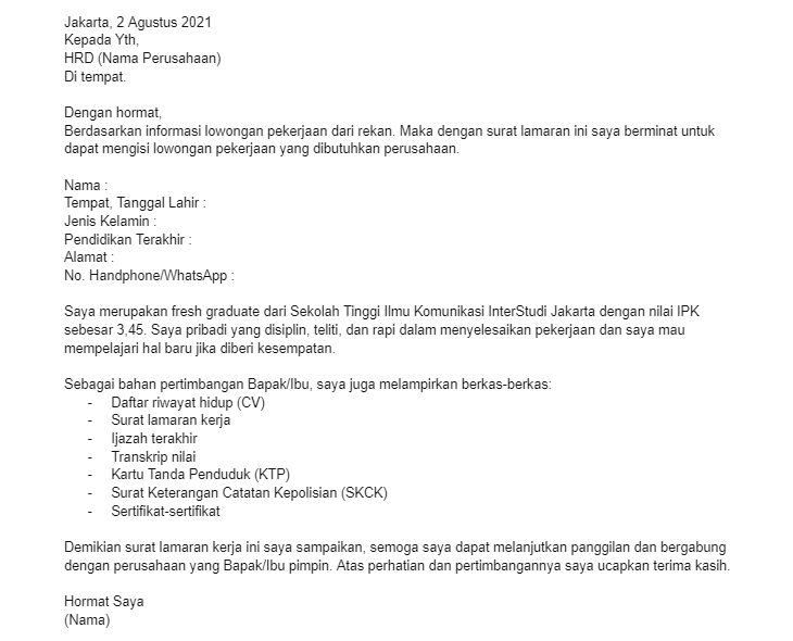 Mau Melamar Kerja? Ini 14 Contoh Surat Lamaran Kerja yang Bisa Dipakai