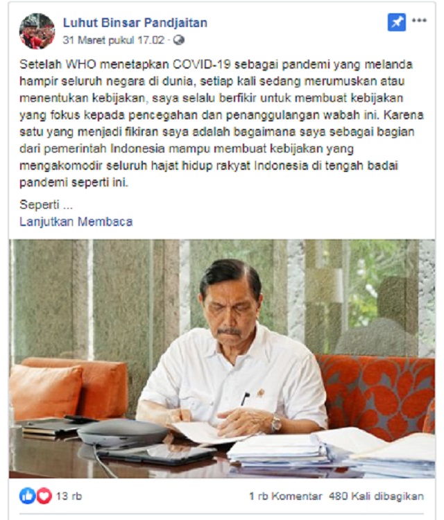 [Cek Fakta] Tagar #LuhutPengkhianatRI <i>Trending</i> di Twitter, Luhut Malu sama Keluarga di Rumah? Ini Faktanya