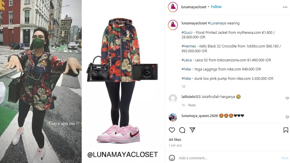 Harga outfit Luna Maya mencapai Rp1 miliar lebih. Instagram lunamayacloset