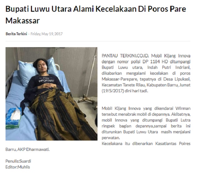[Cek Fakta] Foto Bupati Indah Terbaring Sakit karena Jatuh saat Naik Motor Trail? Ini Faktanya