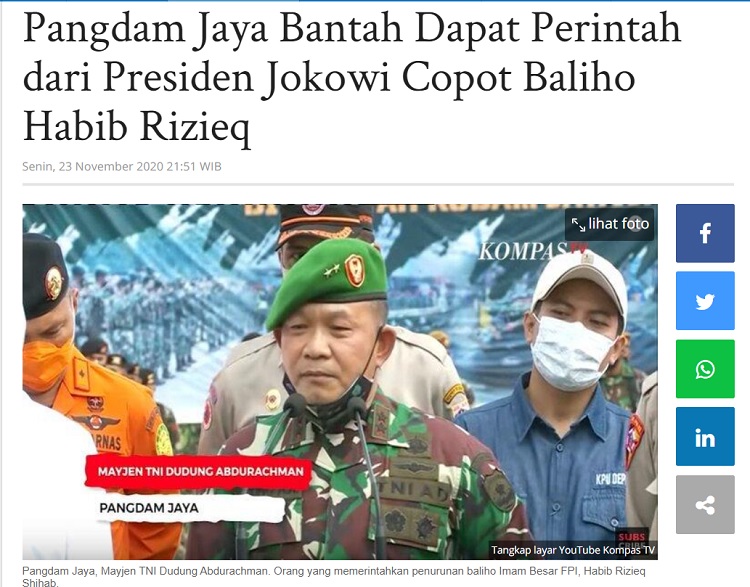 [Cek fakta] Pangdam Jaya Mengaku Diperintah Jokowi untuk Menyerang Ulama? Ini Faktanya