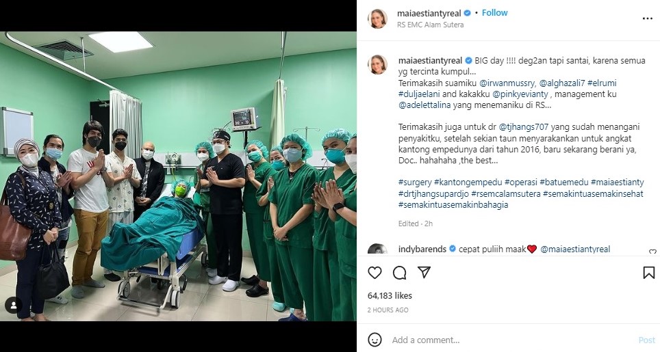 Operasi batu empedu Maia Estianty berjalan lancar. Instagram maiaestiantyreal 