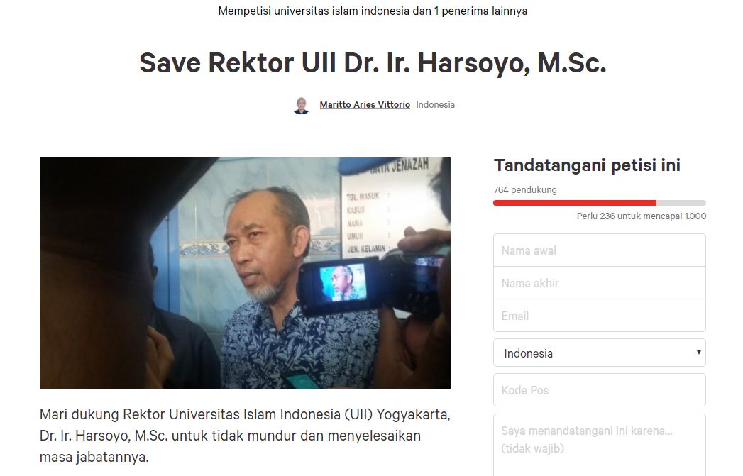 Harsoyo Mundur, Petisi <i>Save Rektor UII</i> Muncul