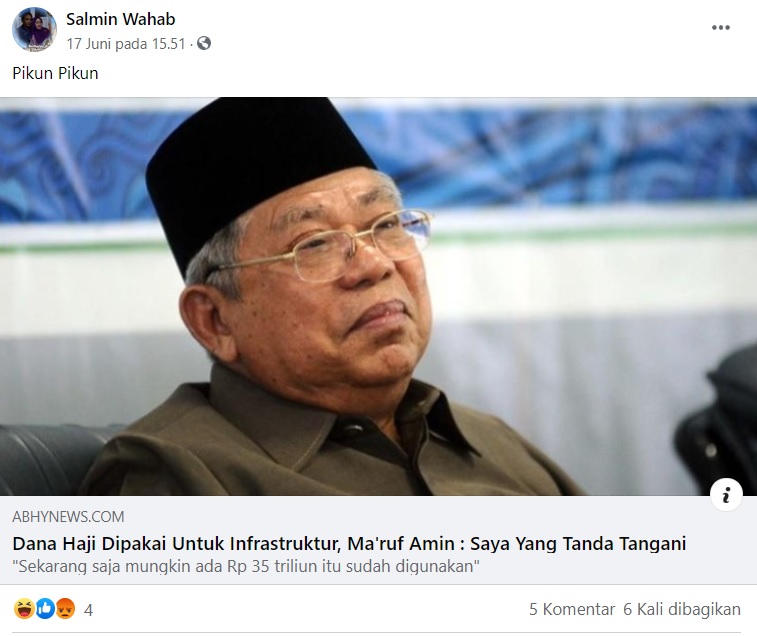 [Cek Fakta] Ma'ruf Amin Tandatangani Dana Haji untuk Proyek Infrastruktur? Ini Faktanya