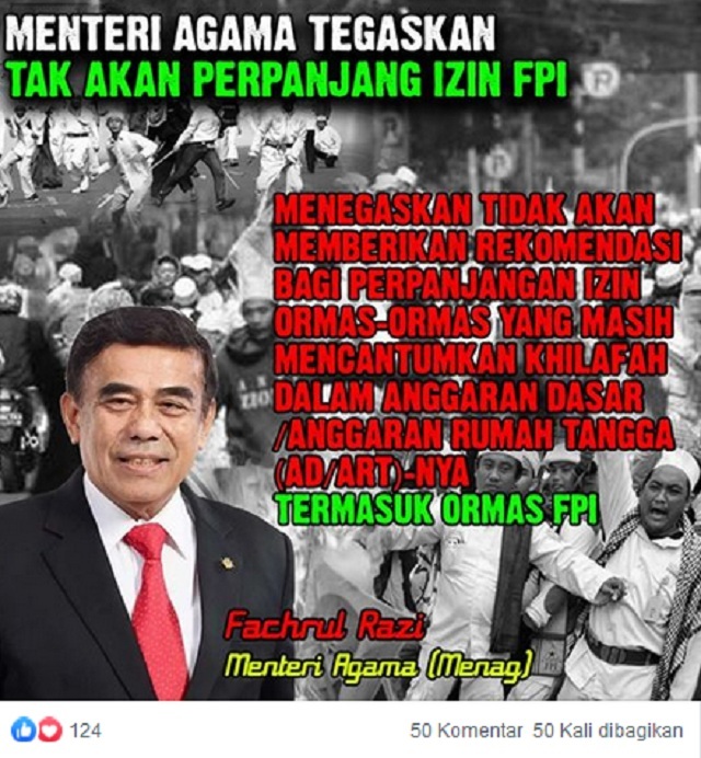 Menag Fachrul Razi Tak Akan Perpanjang Izin FPI? Ini Faktanya