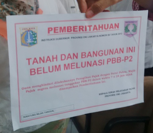 Tanda Khusus Penunggak Pajak Bumi dan Bangunan