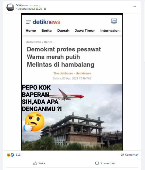 [Cek Fakta] Demokrat Protes Pesawat Warna Merah Putih Melintas di Hambalang? Ini Faktanya