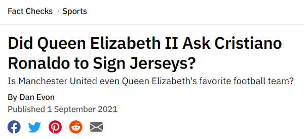 [Cek Fakta] Ratu Elizabeth II Beli Jersey MU Bertanda Tangan Cristiano Ronaldo? Ini Faktanya