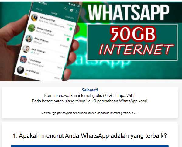 [Cek Fakta] WhatsApp Tawarkan Kuota Internet Gratis 50 GB? Ini Faktanya