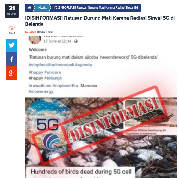 [Cek Fakta] Banyak Burung Mati karena Radiasi Sinyal 5G? Ini Faktanya