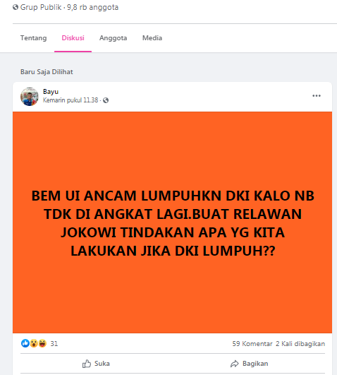 [Cek Fakta] BEM UI Ancam Lumpuhkan DKI kalau Novel Baswedan tidak Diangkat jadi ASN KPK? Ini Faktanya
