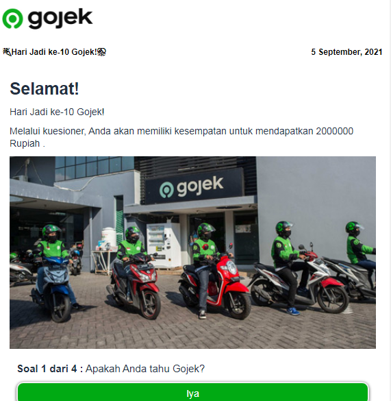 [Cek Fakta] Beredar Link Survei Gojek Berhadiah Rp2 Juta? Ini Faktanya