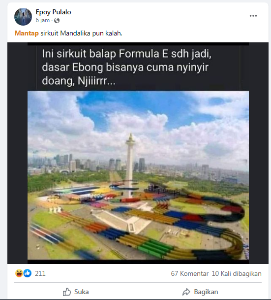 [Cek Fakta] Foto Penampakan Sirkuit Warna-Warni Formula E di Sekeliling Tugu Monas? Ini Faktanya