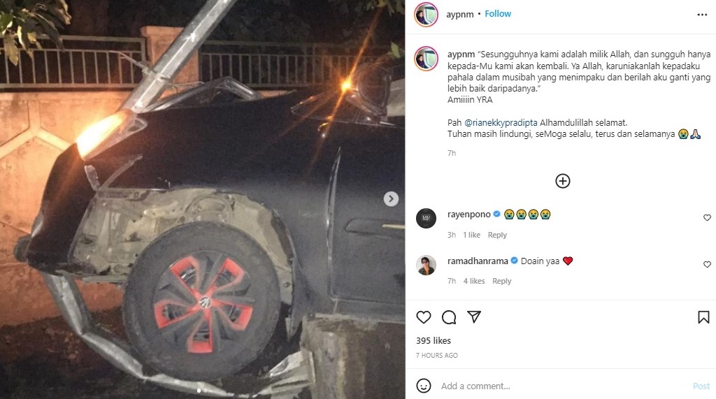 Penampakan mobil Rian D'Masiv saat kecelaakaa. Instagram aypnm