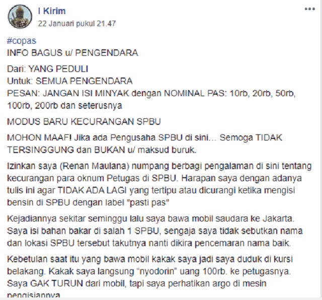 [Cek Fakta] Viral Modus Baru Kecurangan SPBU Melalui Pengaturan Argometer? Ini Faktanya