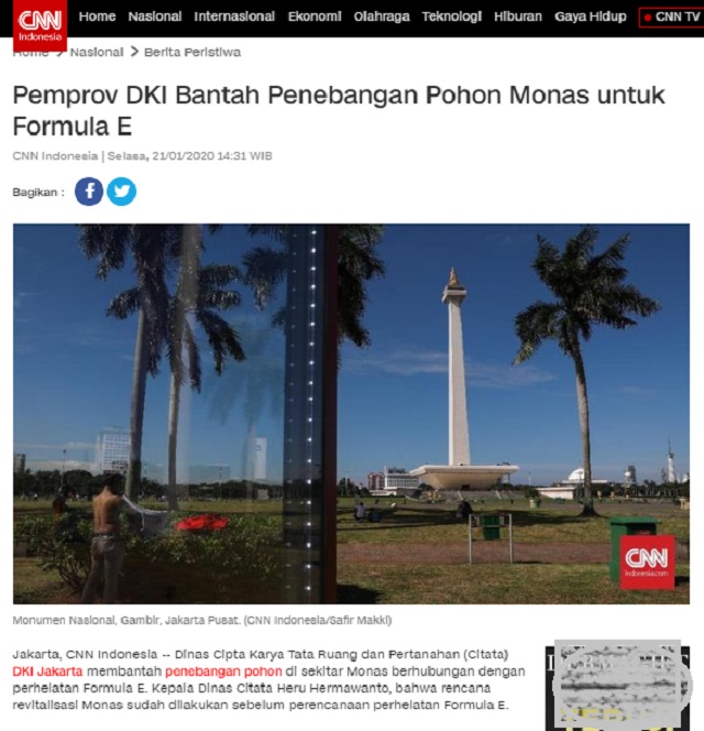 [Cek Fakta] Anies Perintahkan Tebang 190 Pohon di Monas untuk Bangun Lintasan Formula E? Ini Faktanya
