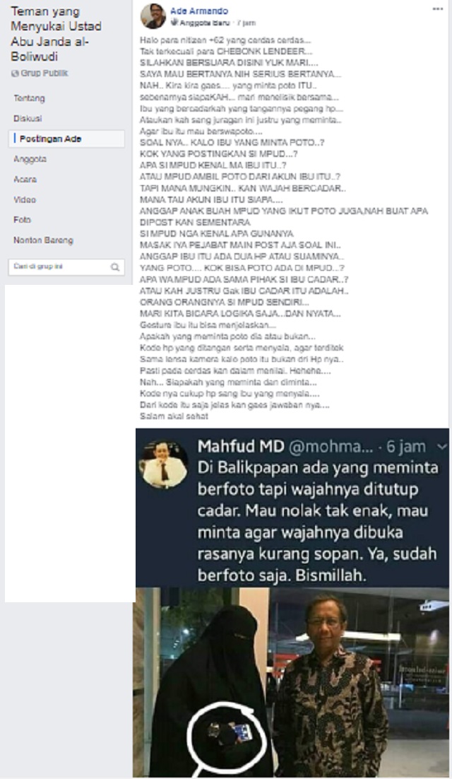 [Cek Fakta] Foto Mahfud MD Pose Bareng Wanita Bercadar yang Ramai Dipersoalkan? Ini Faktanya