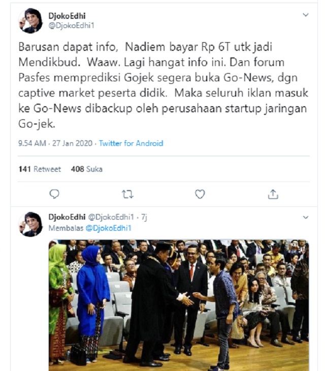 [Cek Fakta] Nadiem Makarim Bayar Rp6 Triliun untuk Jadi Mendikbud? Ini Faktanya