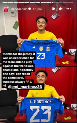 Dapat Jersey Emiliano Martinez, Ernando Ari Tulis Pesan dan Harapan