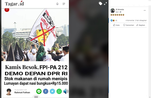 [Cek Fakta] FPI dan PA 212 Demo Depan DPR Dapat Nasi Bungkus serta Rp15 Ribu? Ini Faktanya