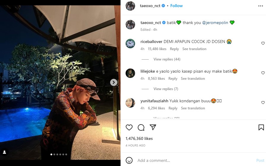 Taeyong NCT 127 Pamer Batik Pemberian Jerome Polin, Netizen: Yuk Kondangan